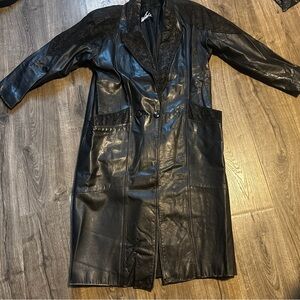 Winlit Vintage Black Leather Trench Coat